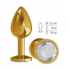 Малая золотистая металлическая пробка Gold Small с прозрачным кристаллом - 7 см