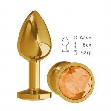 Малая золотистая металлическая пробка Gold Small с оранжевым кристаллом - 7 см